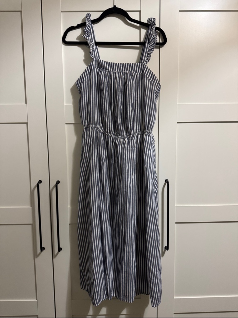 Old Navy Blue and White Striped Midi Dress with Tie Straps